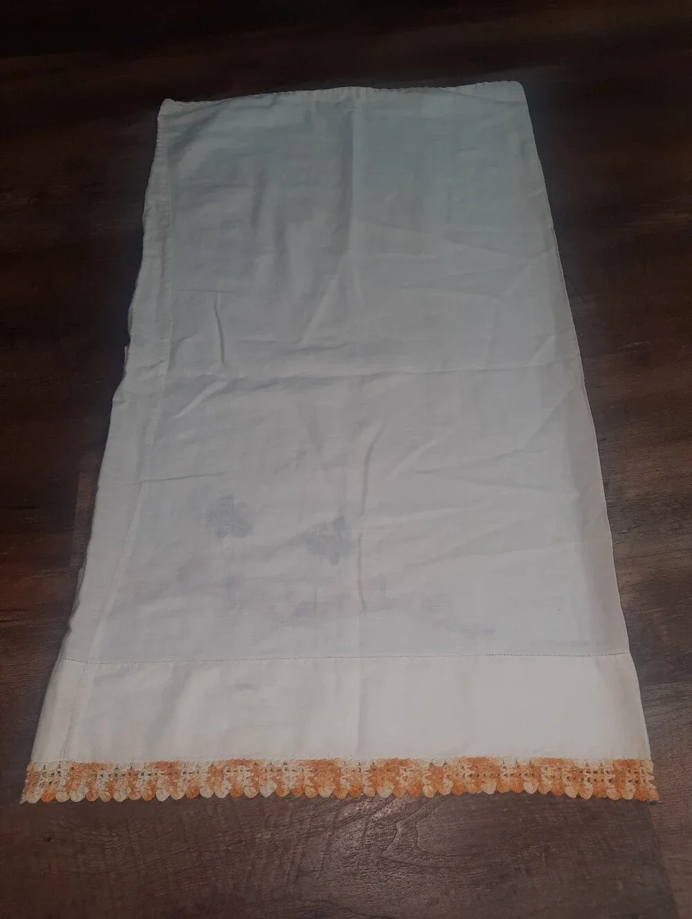 Vintage Embroidered Butterfly Floral Cotton Pillowcase - White with Orange Trim